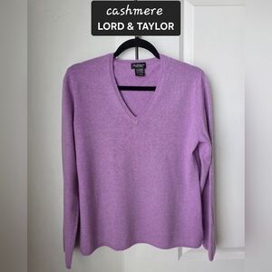 Lord & Taylor Cashmere Lavender V-Neck Knit Sweater Pullover Quiet Money Vibes